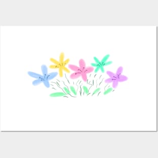 Pink blue floral watercolor art Posters and Art